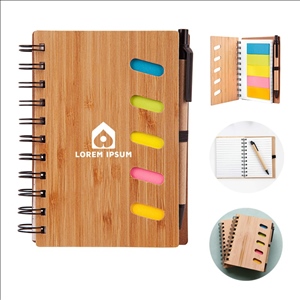 A6 Bamboo Cover Notebook with Sticky Note and Pen